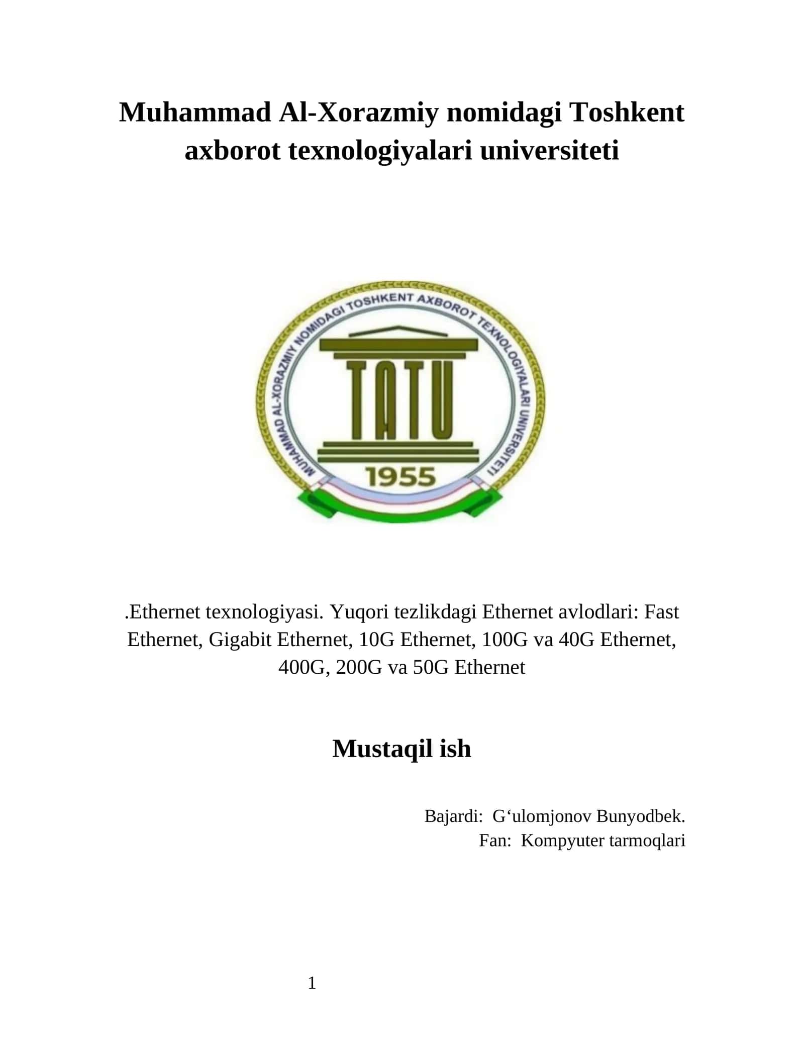 Ethernet texnologiyasi