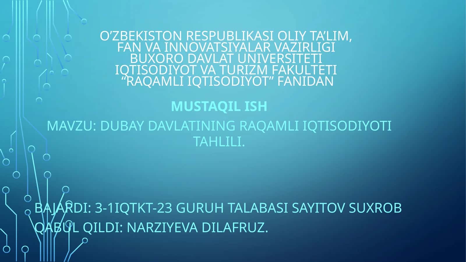 DUBAY davlatining raqamli iqtisodiyot tahlili