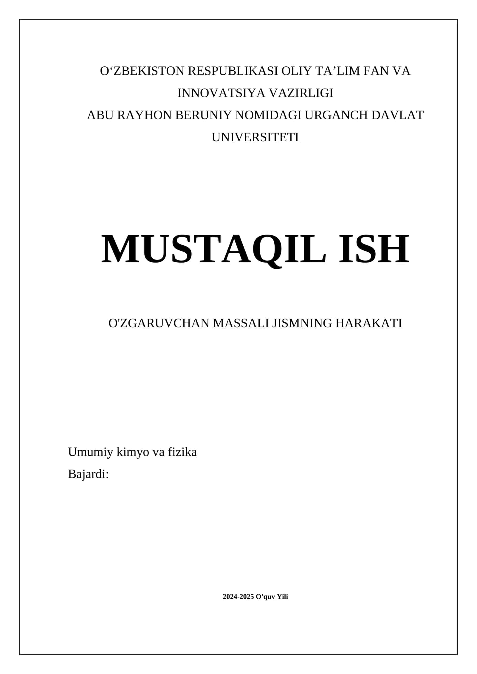 O'zgaruvchan massali jismning harakati
