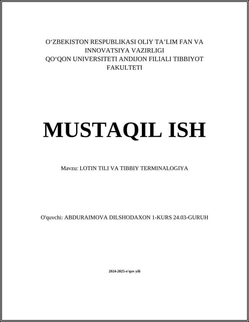 LOTIN TILI VA TIBBIY TERMINALOGIYA