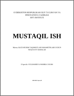 BA'ZI MUHIM TAQSMOTLAR PARAMETRLARI UCHUN NUQTAVIY BAHOLAR