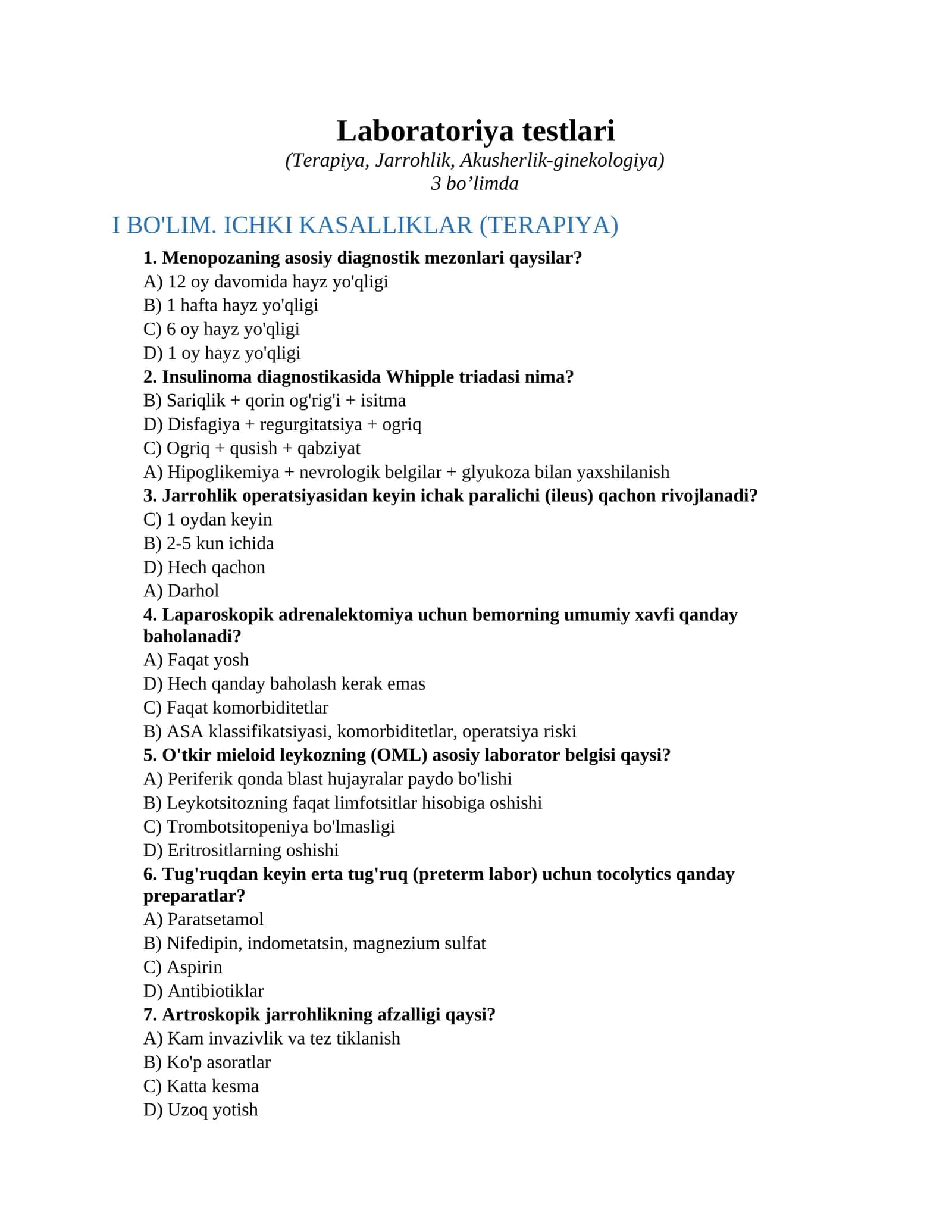 Laboratoriya testlari