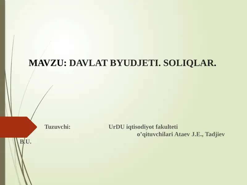 DAVLAT BYUDJETI. SOLIQLAR