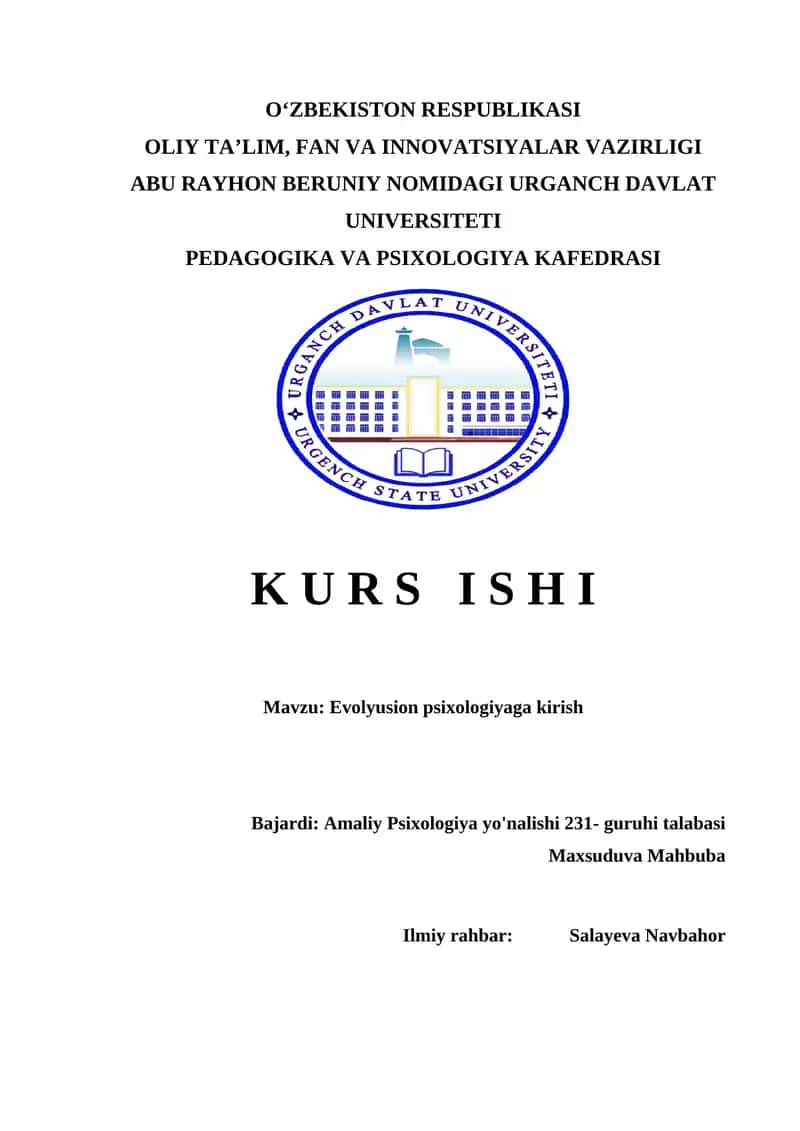 Evolyusion psixologiyaga kirish kurs ishi
