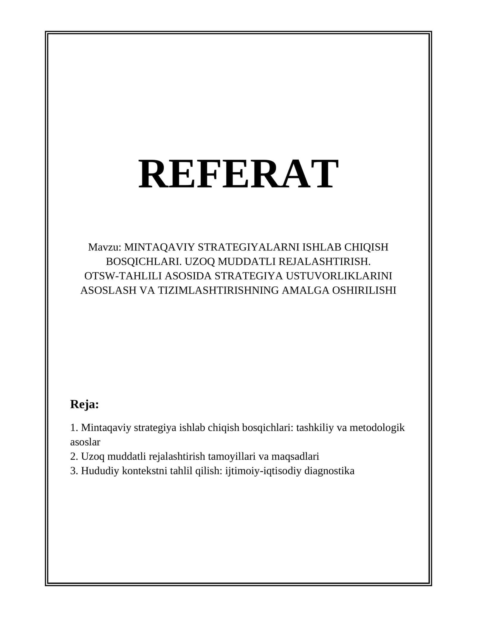Mintaqaviy strategiyalarni ishlab chiqish bosqichlari