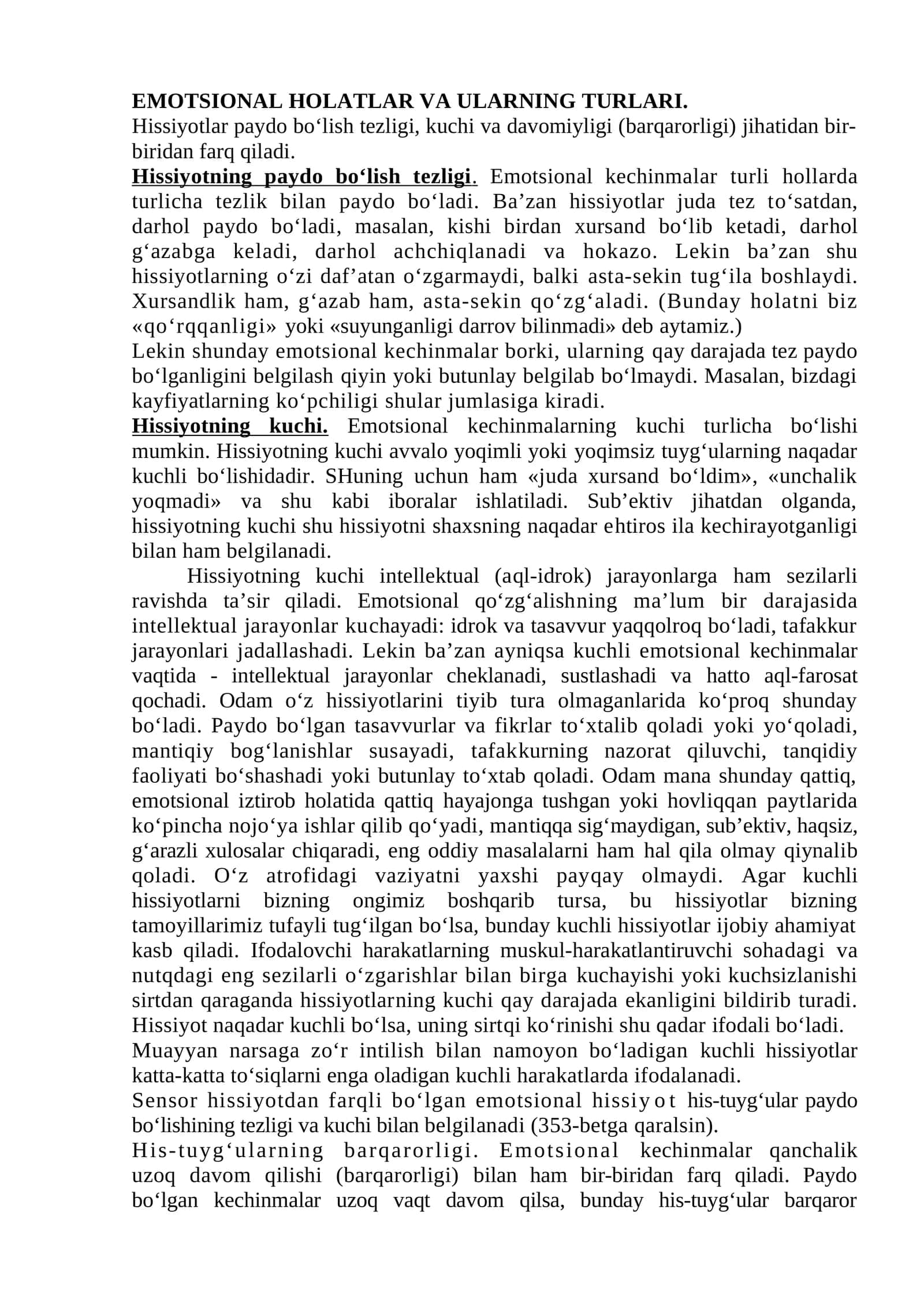 Emotsional holatlar va ularning turlari