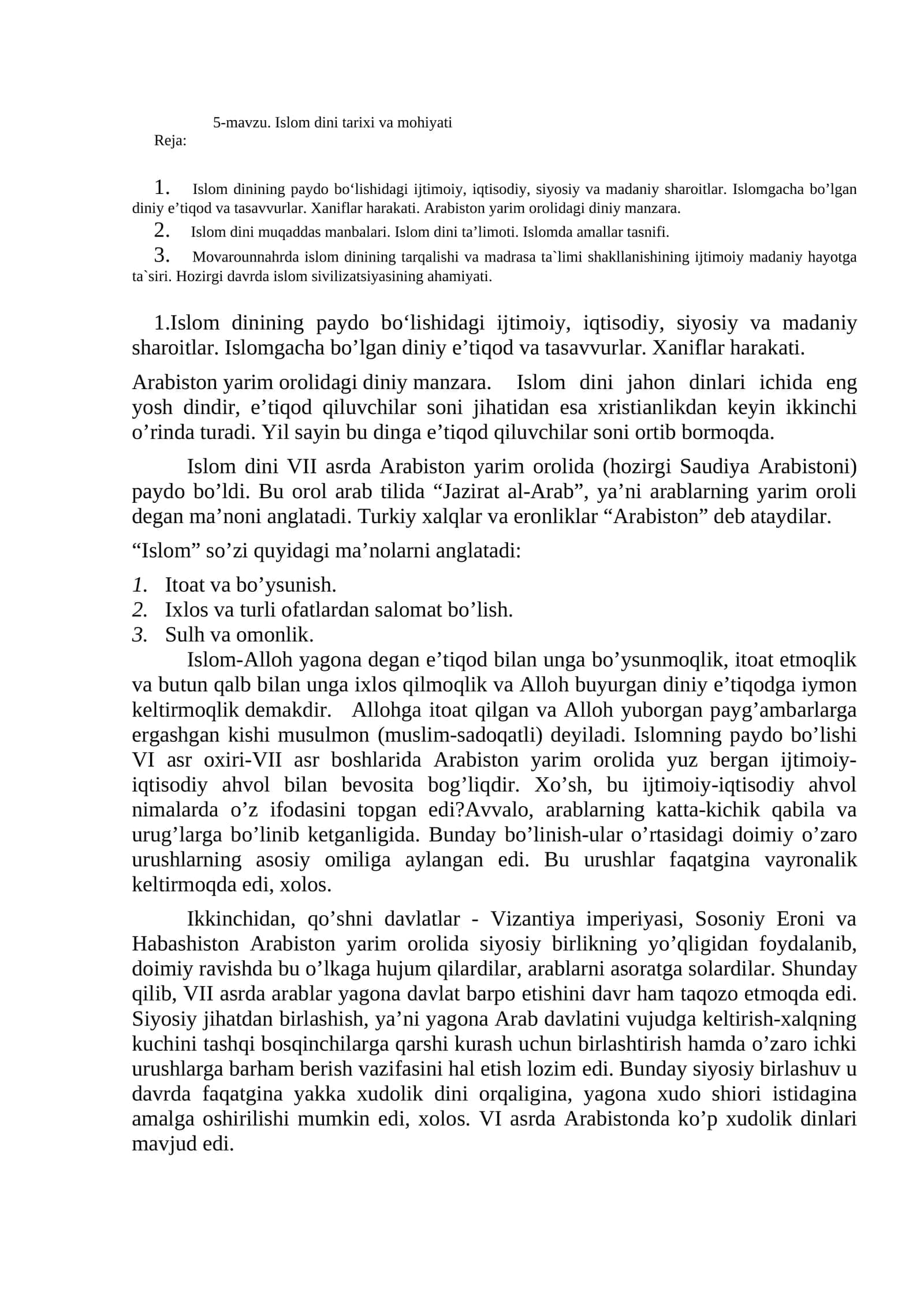 Islom dini tarixi va mohiyati