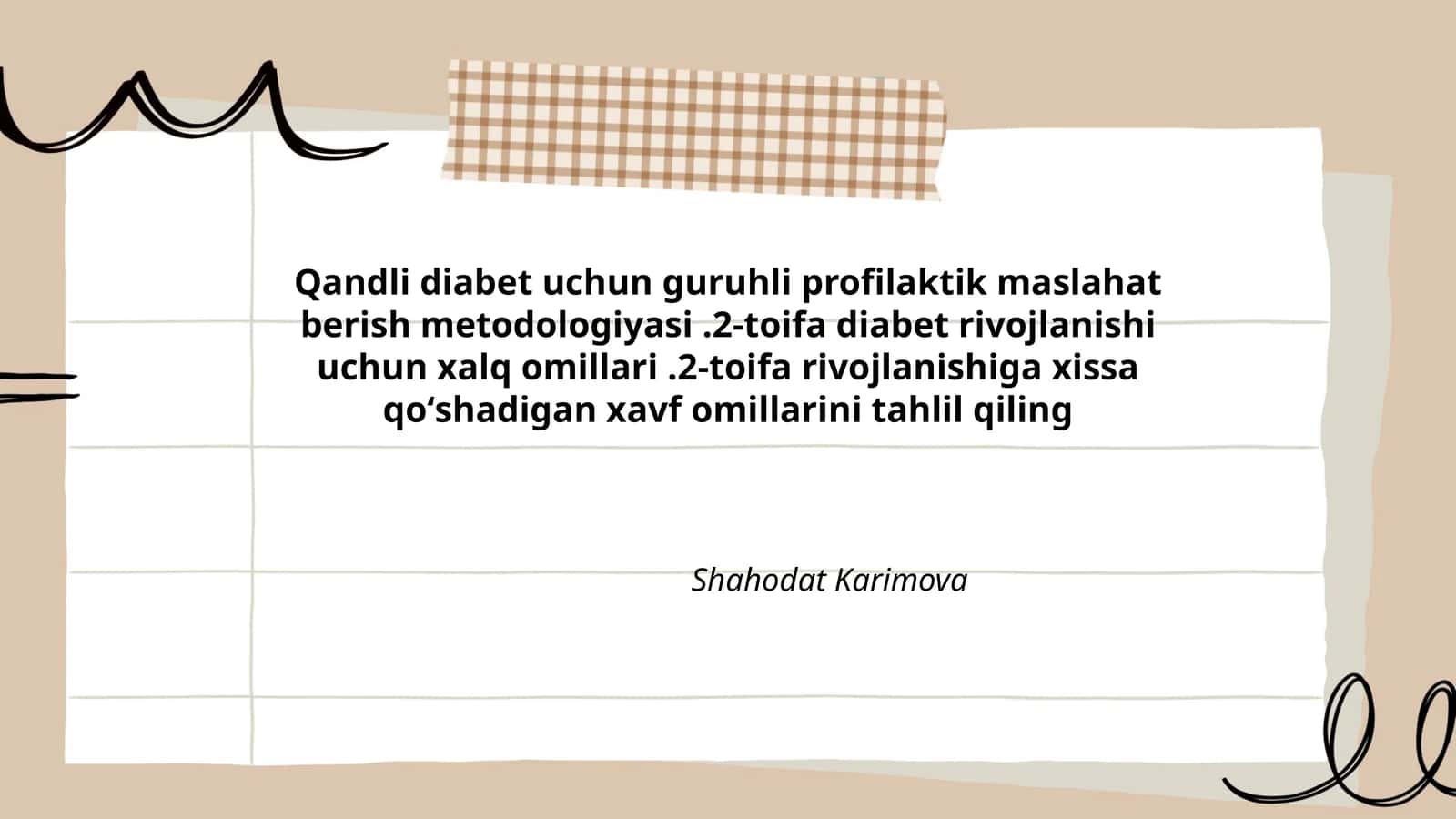 Qandli diabet uchun guruhli profilaktik maslahat berish metodologiyasi