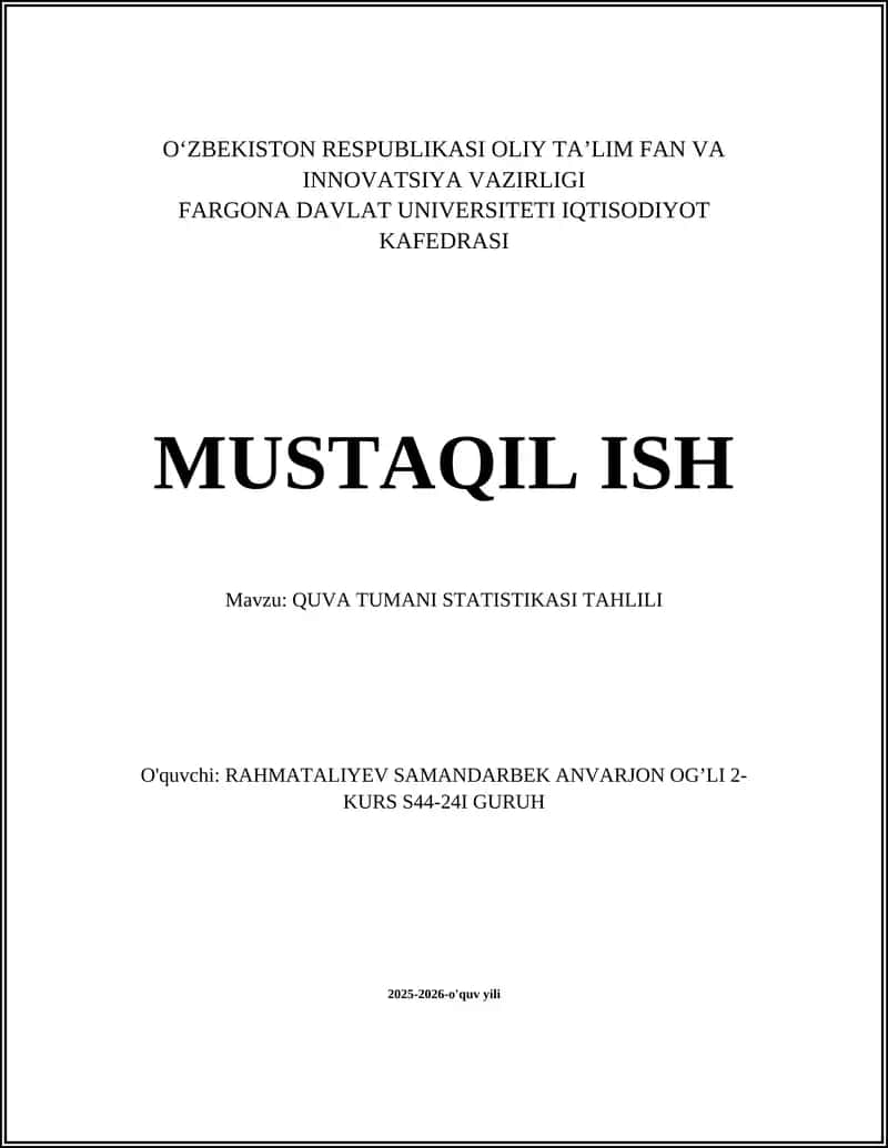 QUVA TUMANI STATISTIKASI TAHLILI