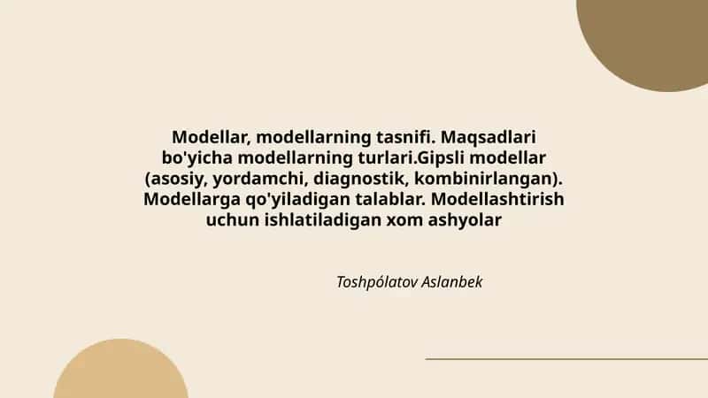 Modellar, modellarning tasnifi
