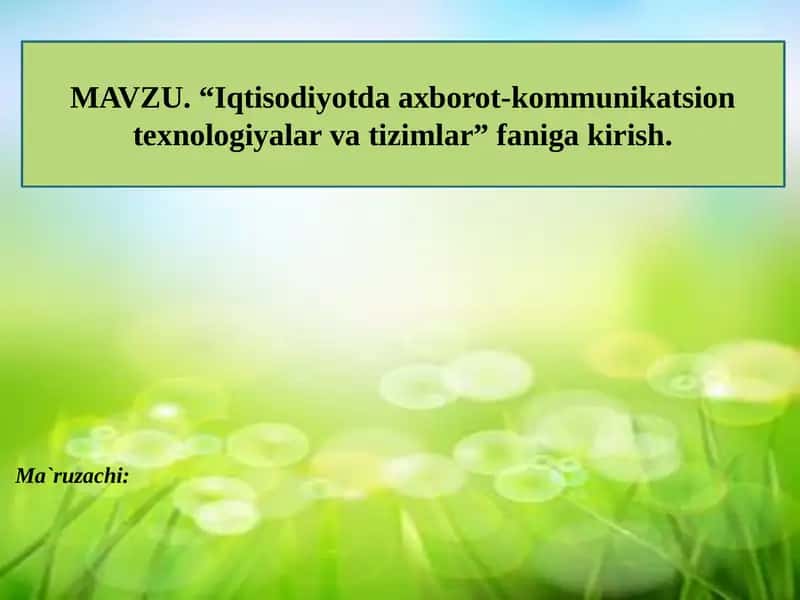 Iqtisodiyotda axborot-kommunikatsion texnologiyalar va tizimlar