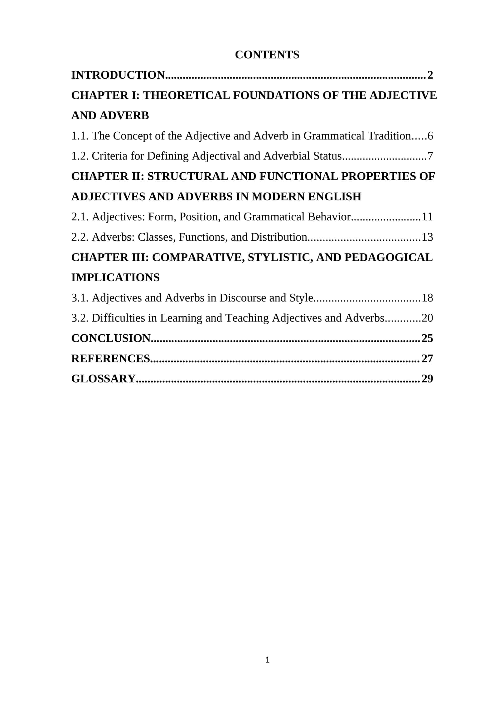 The Status of the Adjective and Adverb in English Grammar