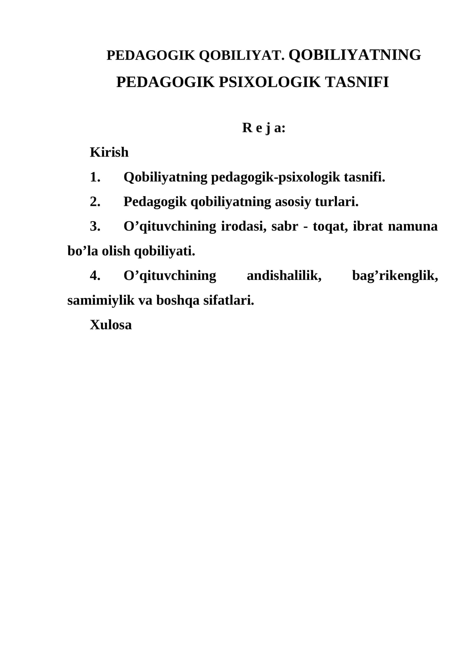 PЕDAGOGIK QOBILIYAT. QOBILIYATNING PEDAGOGIK PSIXOLOGIK TASNIFI