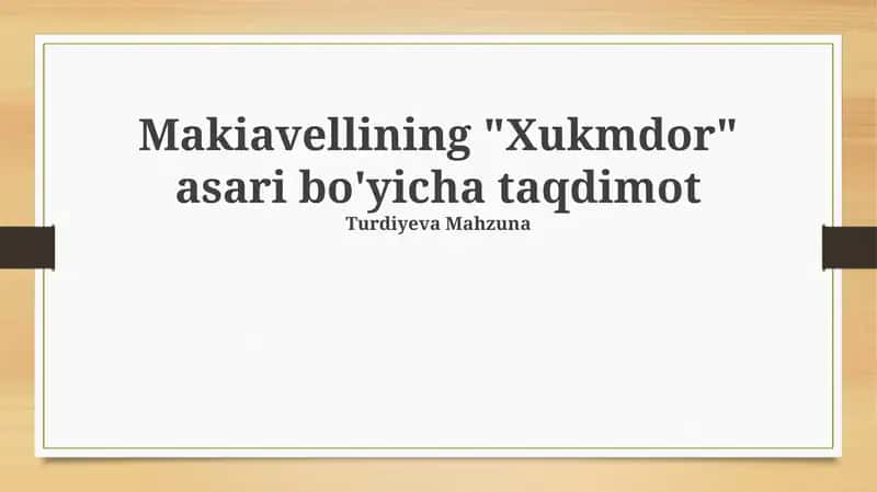 Makiavellining "Xukmdor" asari