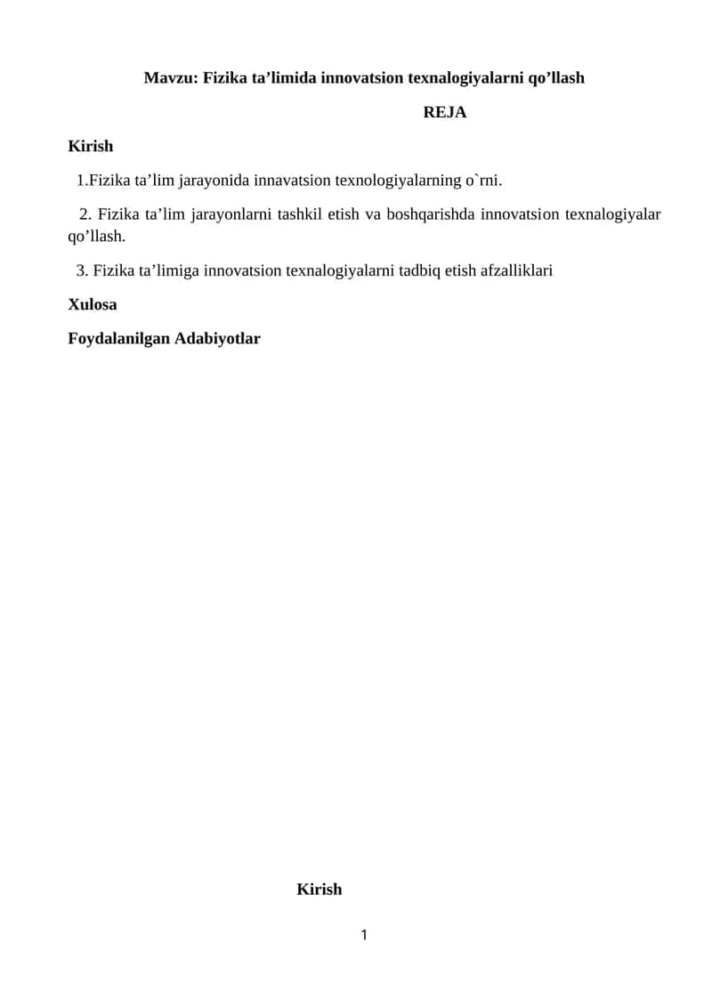 Fizika ta'limida innovatsion texnologiyalarni qo'llash
