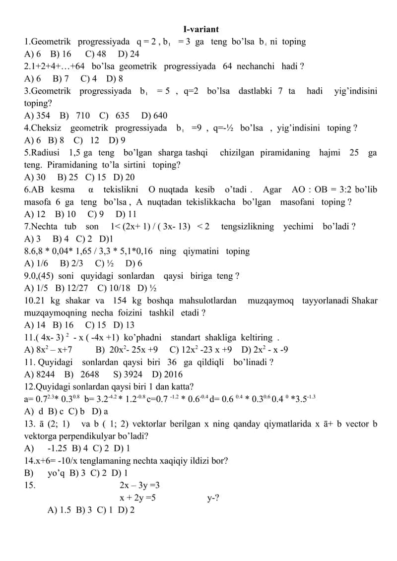 Matematikadan Olimpiada savollari