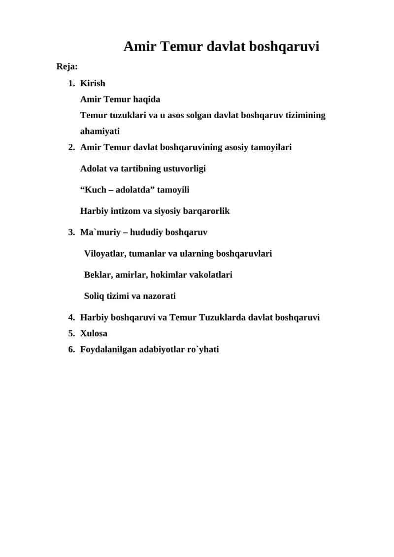 Amir Temur davlat boshqaruvi