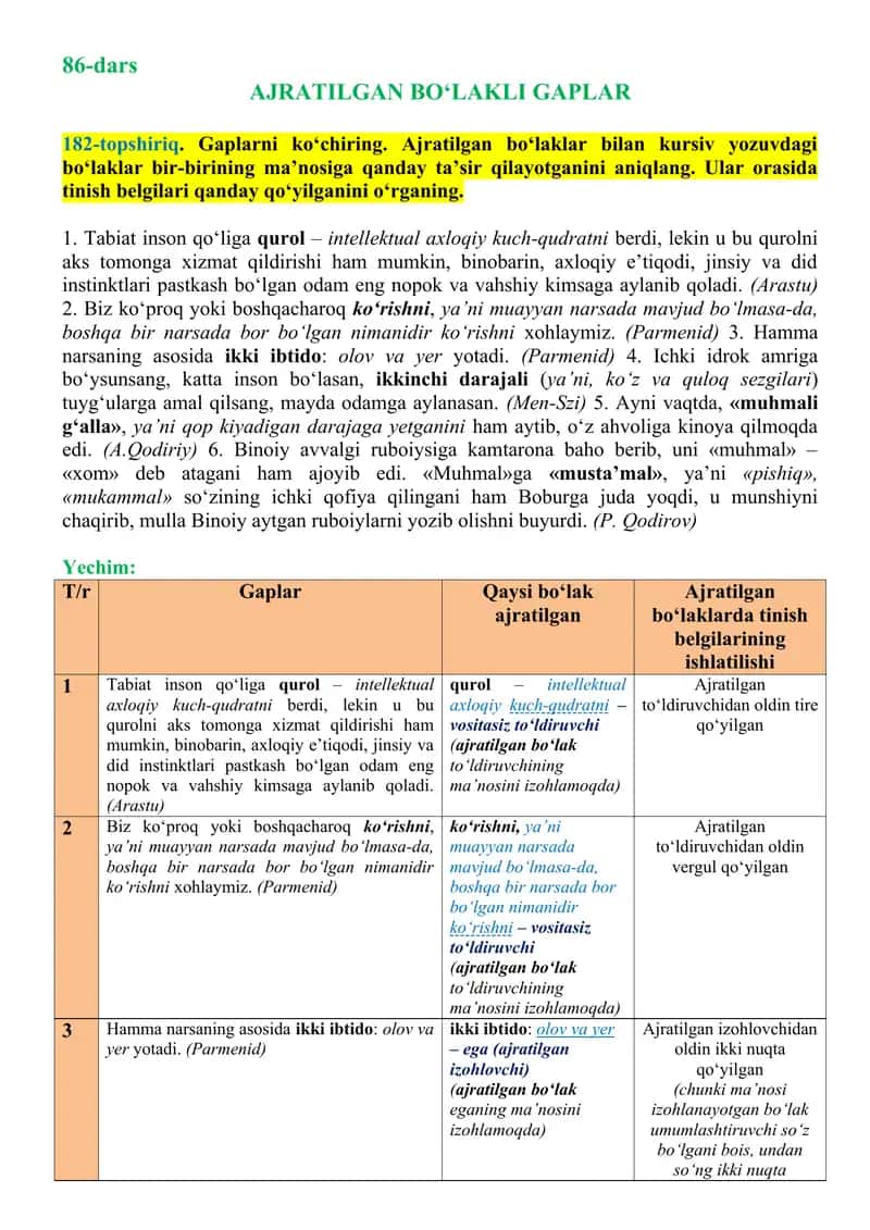 Ajratilgan Bo‘lakli Gaplar
