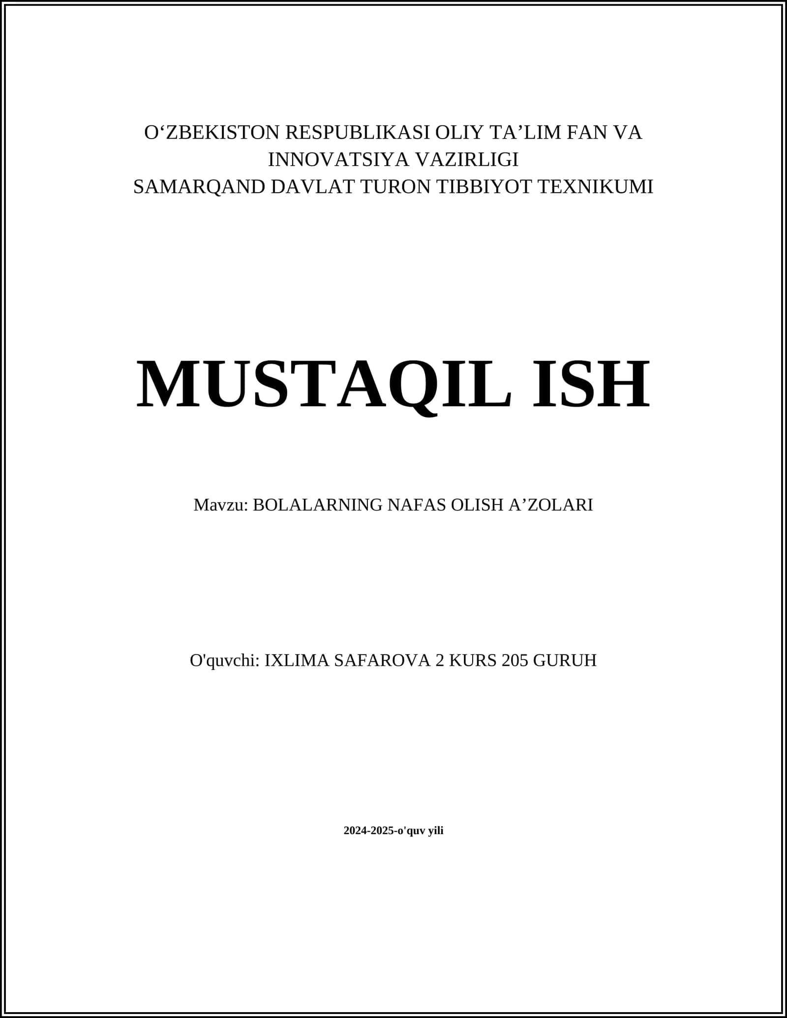 BOLALARNING NAFAS OLISH AʼZOLARI