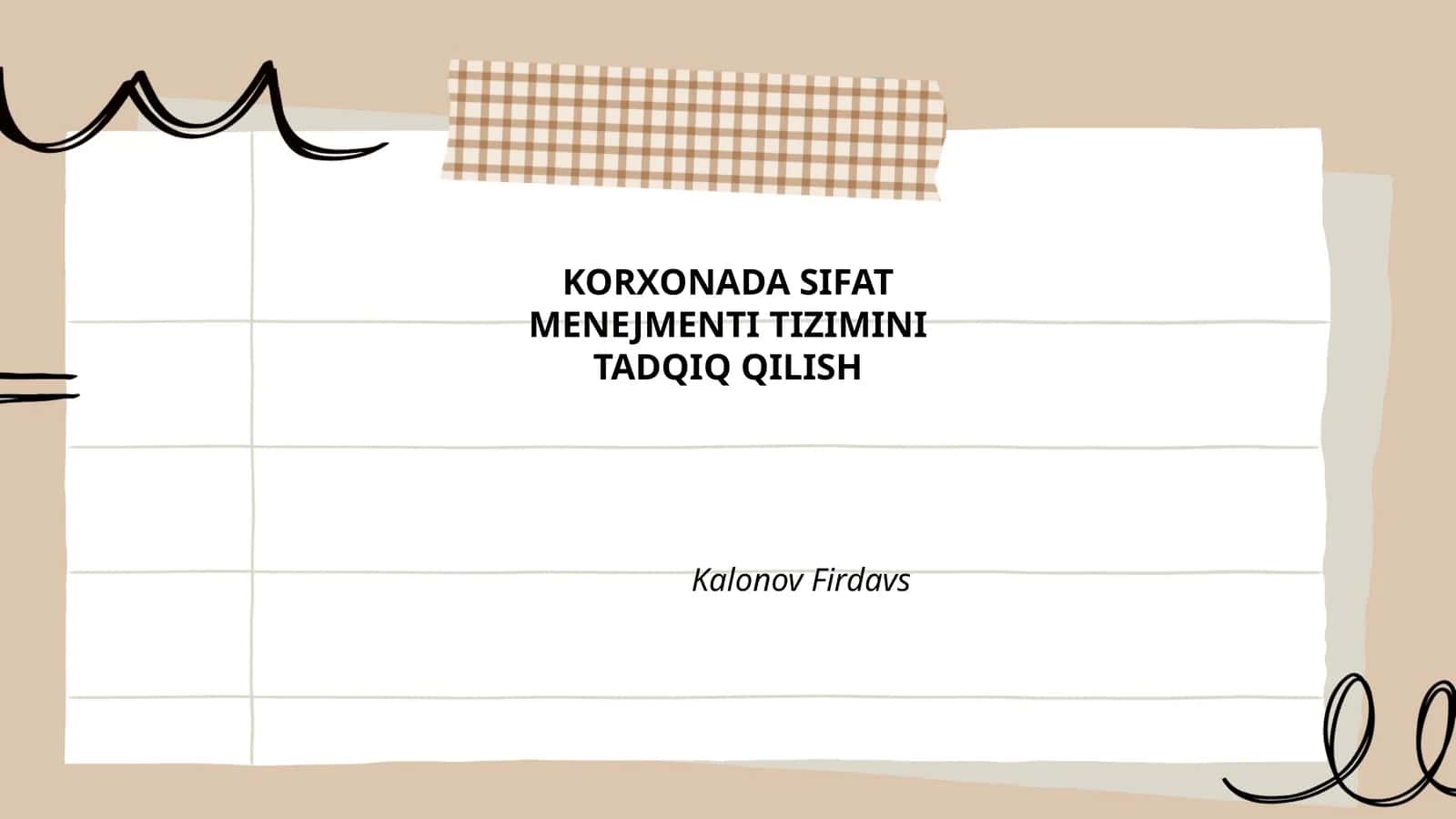 KORXONADA SIFAT MENEJMENTI TIZIMINI TADQIQ QILISH