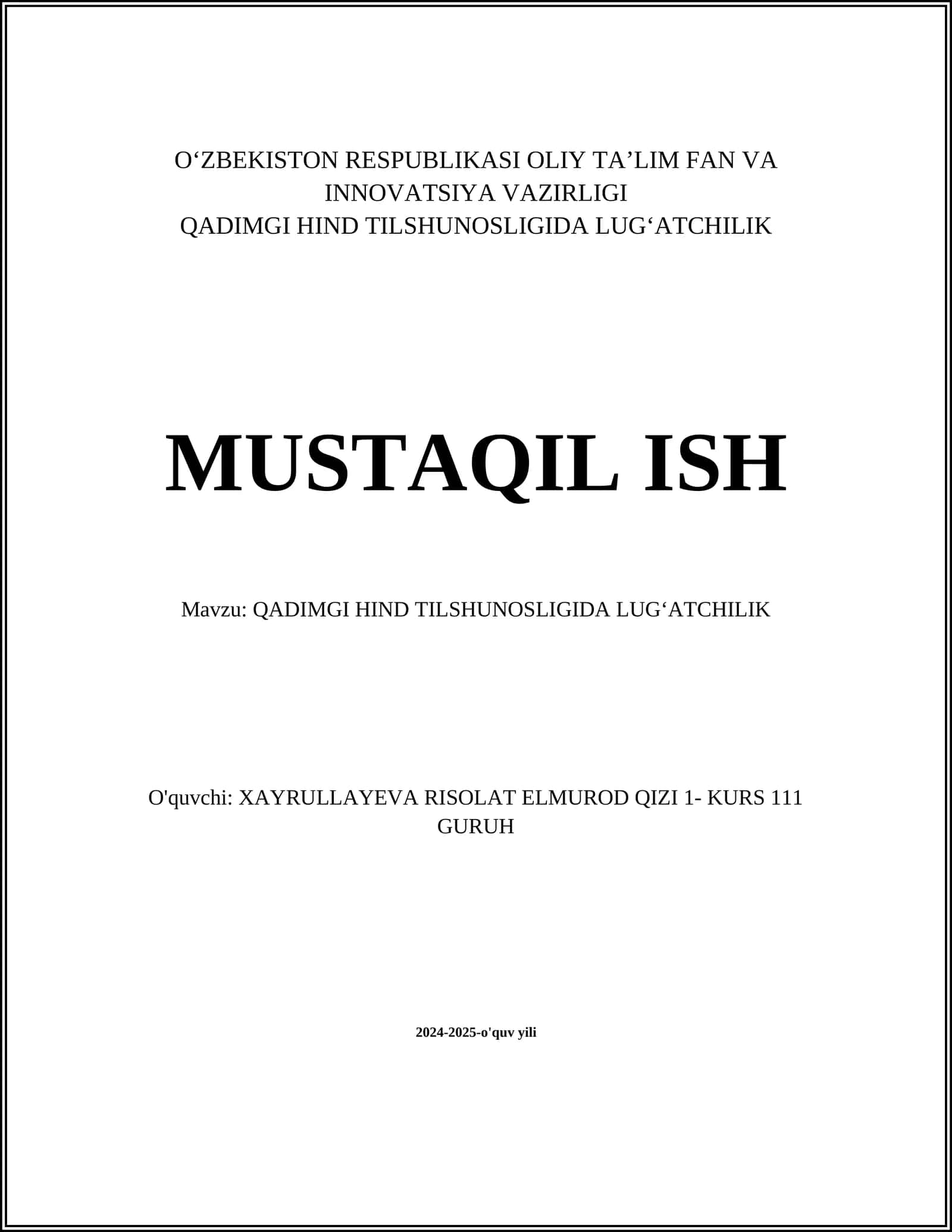 QADIMGI HIND TILSHUNOSLIGIDA LUGʻATCHILIK