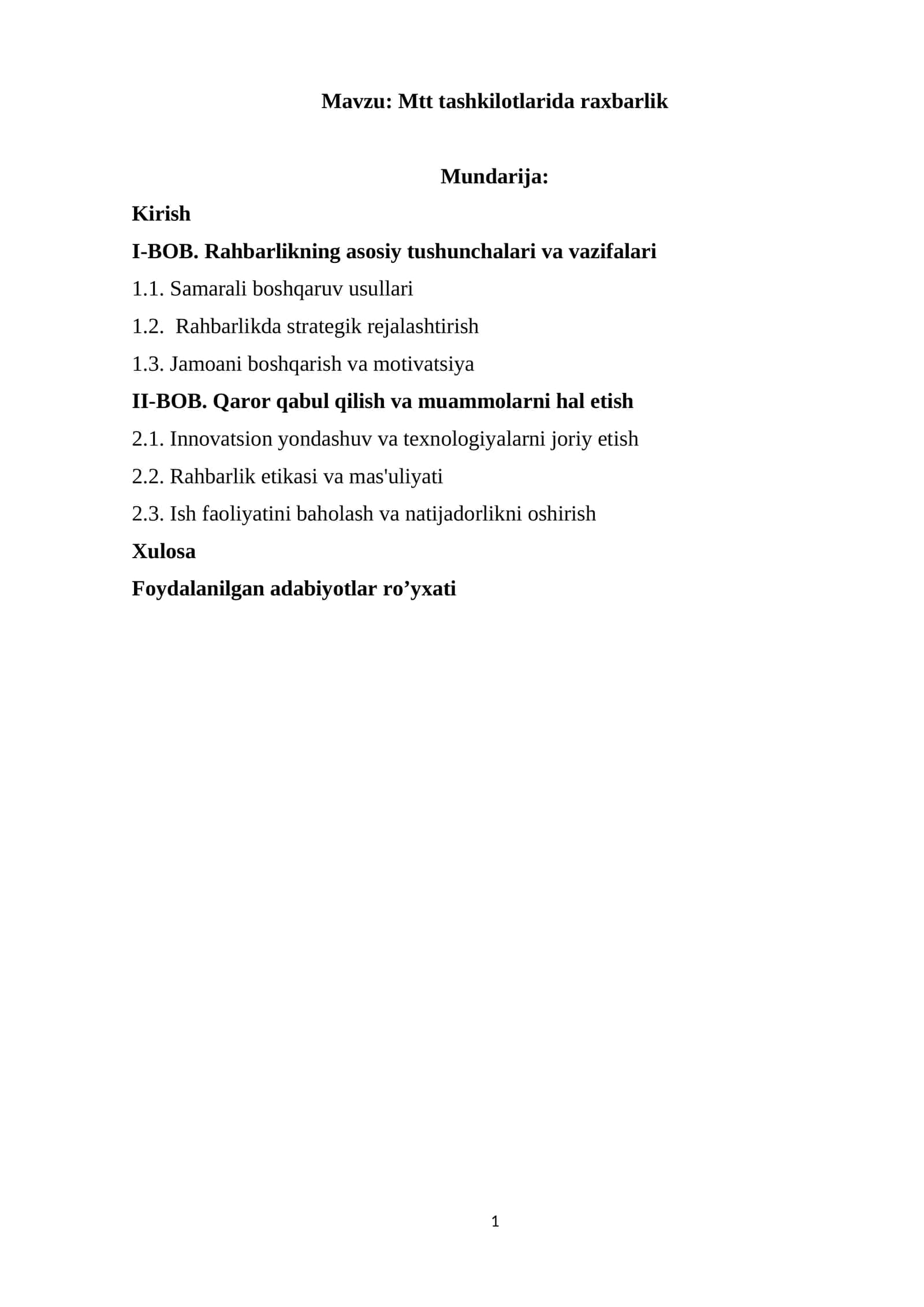 Mtt tashkilotlarida raxbarlik