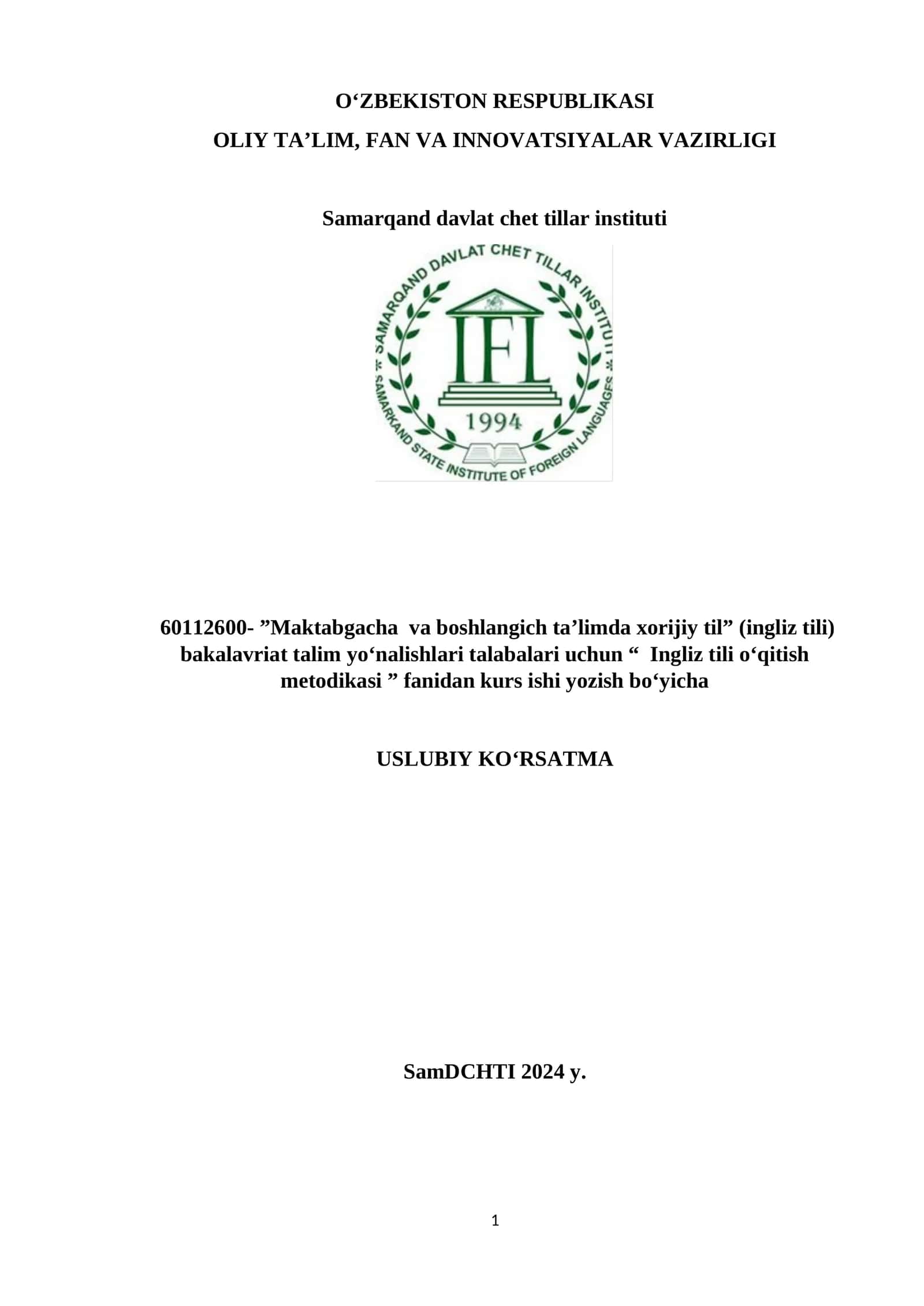 Ingliz tili o‘qitish metodikasi fanidan kurs ishi
