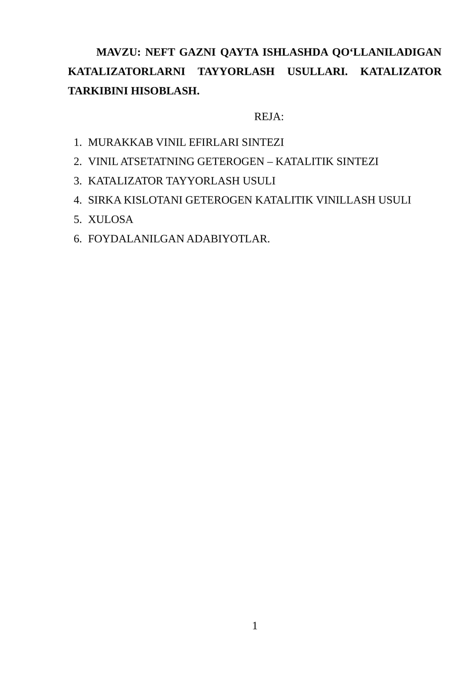 NEFT GAZNI QAYTA ISHLASHDA QO‘LLANILADIGAN KATALIZATORLARNI TAYYORLASH USULLARI. KATALIZATOR TARKIBINI HISOBLASH.