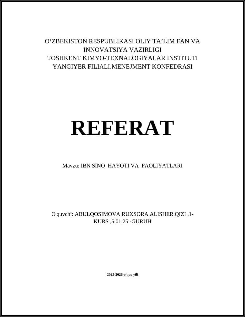 IBN SINO HAYOTI VA FAOLIYATLARI