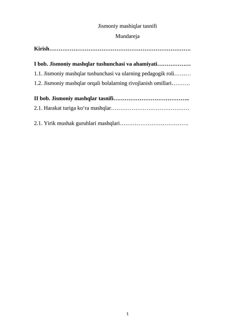 Jismoniy mashiqlar tasnifi