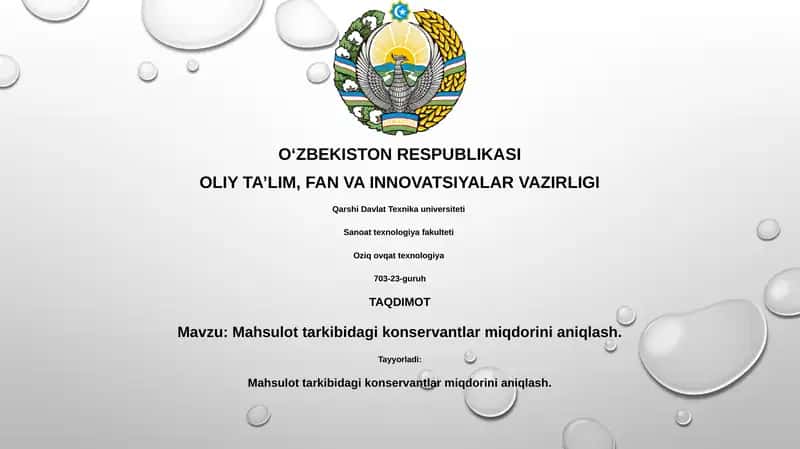 Mahsulot tarkibidagi konservantlar miqdorini aniqlash