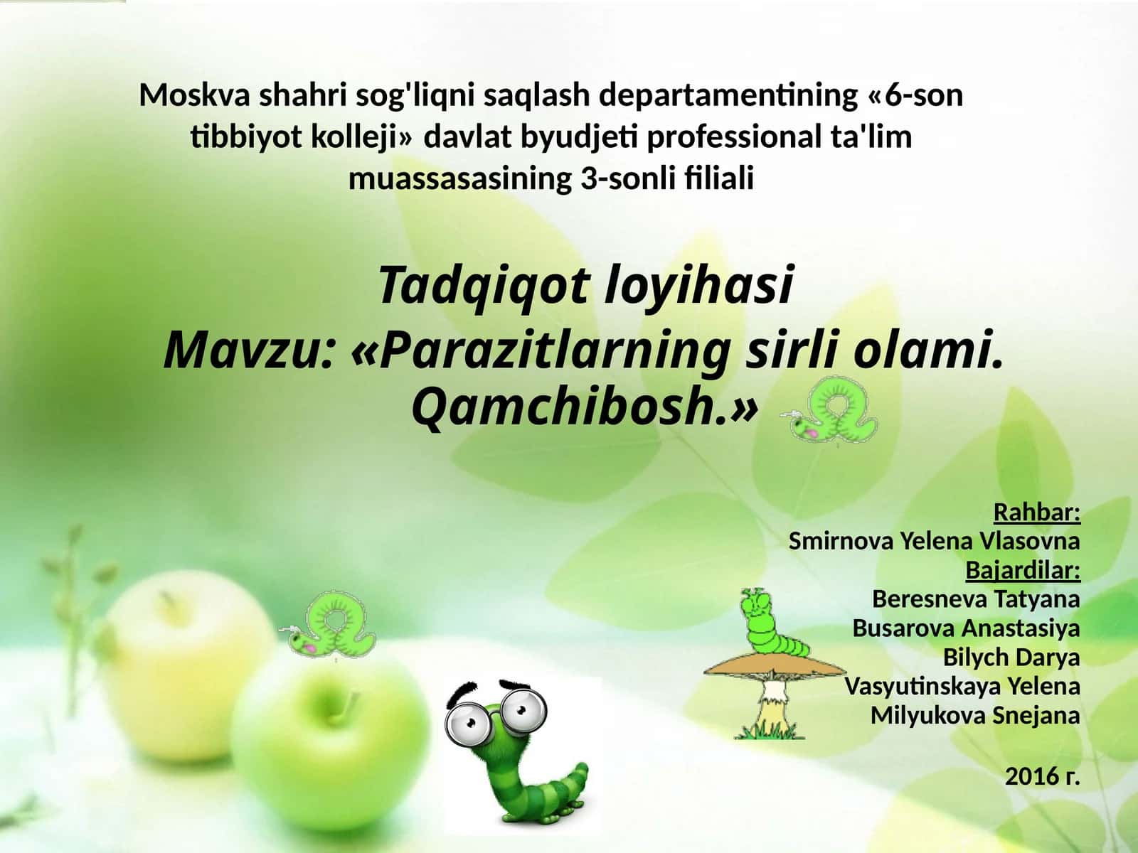 Parazitlar olami - qilbosh gijja (Vlasoglav) tadqiqoti