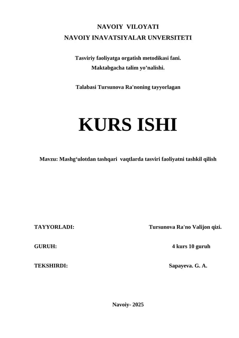 Mashgʻulotdan tashqari  vaqtlarda tasviri faoliyatni tashkil qilish