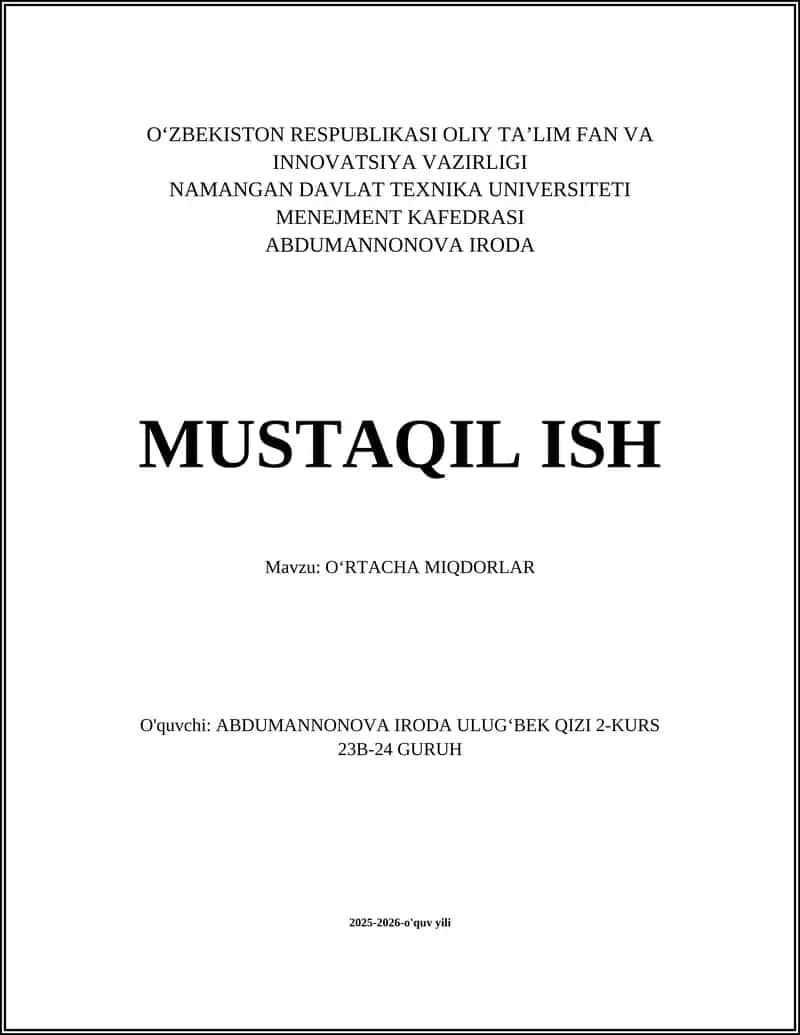 OʻRTACHA MIQDORLAR