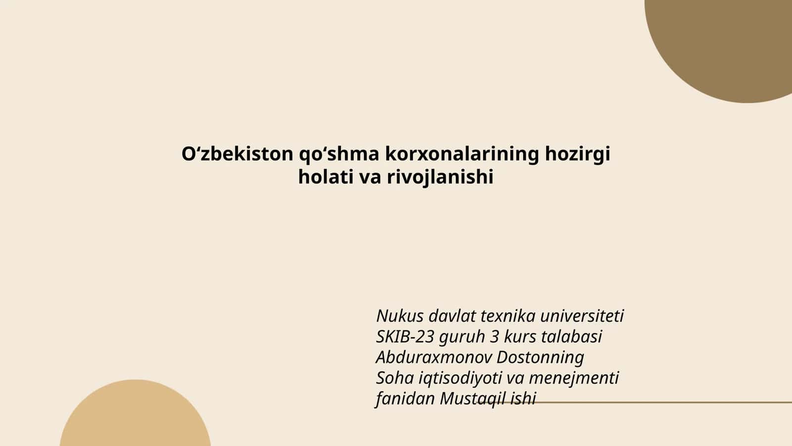 Soha iqtisodiyoti va menejmenti fanidan Mustaqil ishi