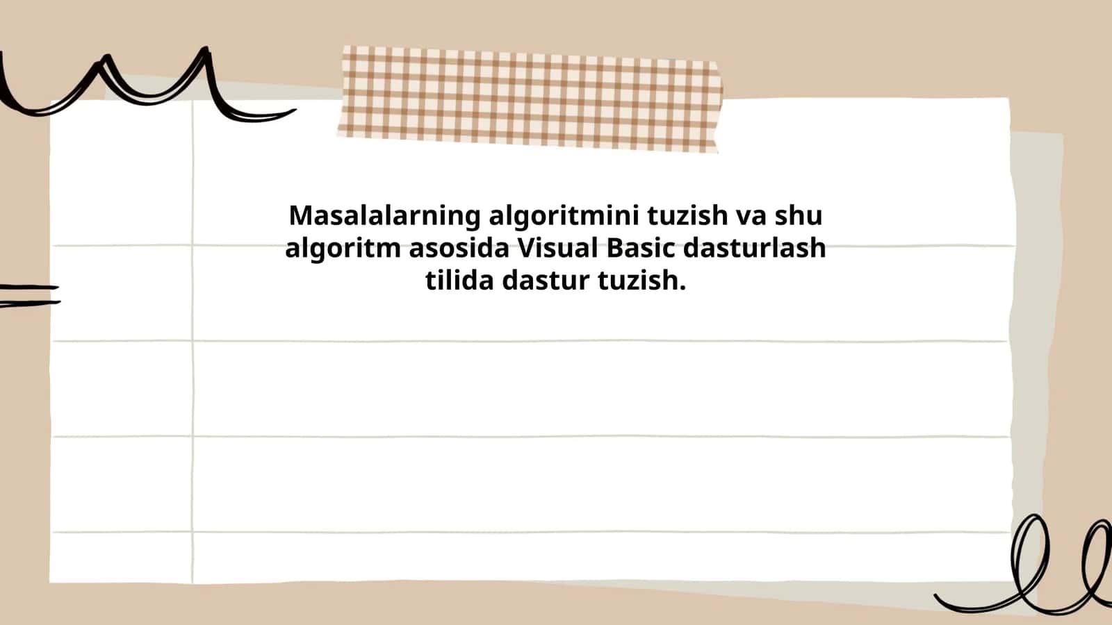 Masalalarning algoritmini tuzish va shu algoritm asosida Visual Basic dasturlash tilida dastur tuzish