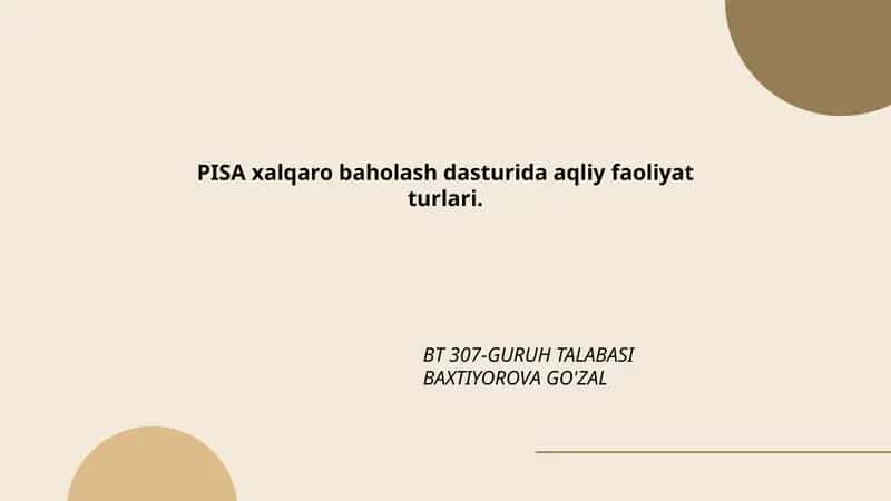 PISA xalqaro baholash dasturida aqliy faoliyat turlari