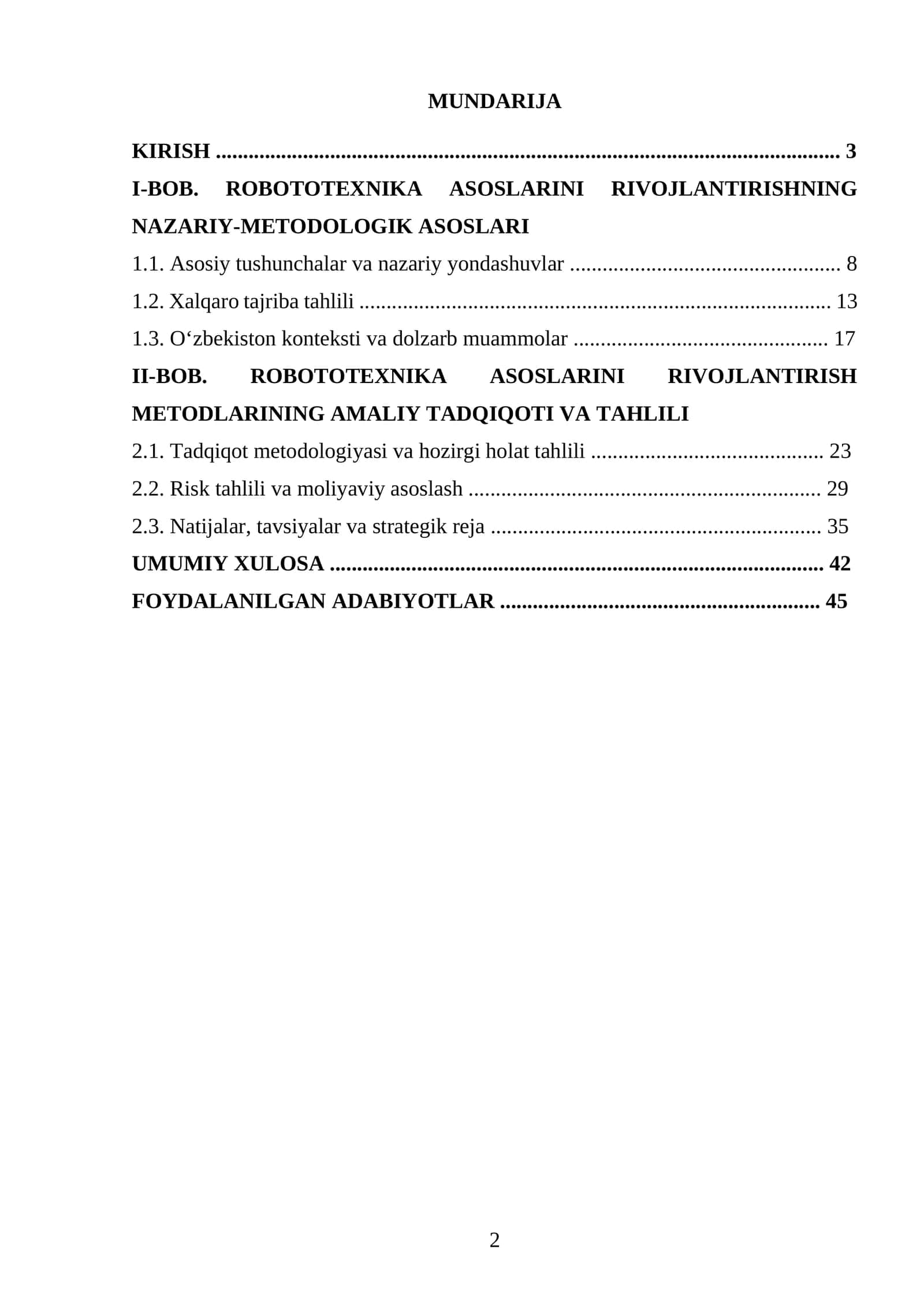 ROBOTOTEXNIKA ASOSLARINI RIVOJLANTIRISHNING NAZARIY-METODOLOGIK ASOSLARI VA AMALIY TADQIQOTI