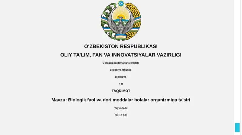 Biologik faol va dori moddalar bolalar organizmiga ta'siri