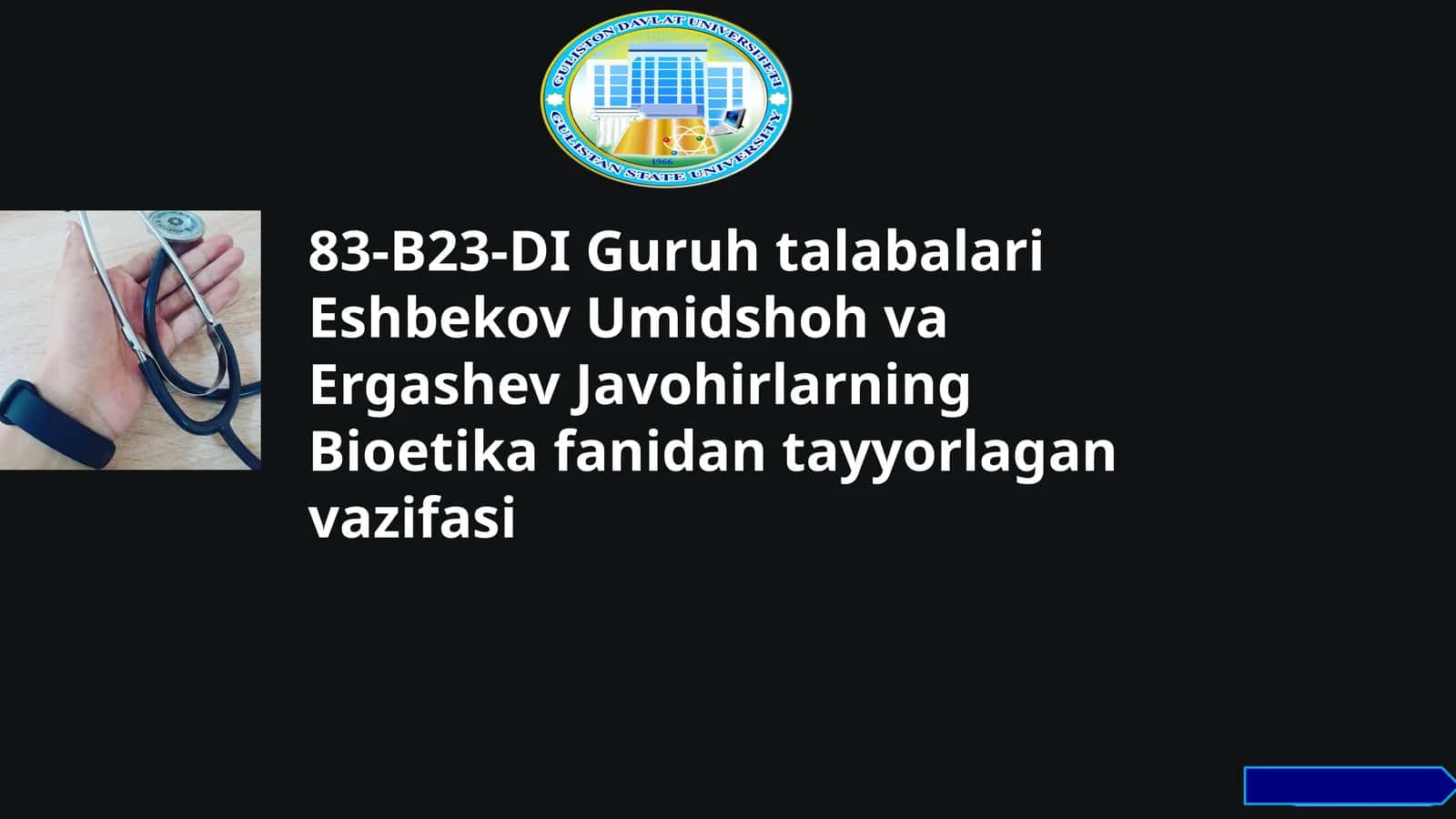 Bioetika fanidan tayyorlagan vazifasi
