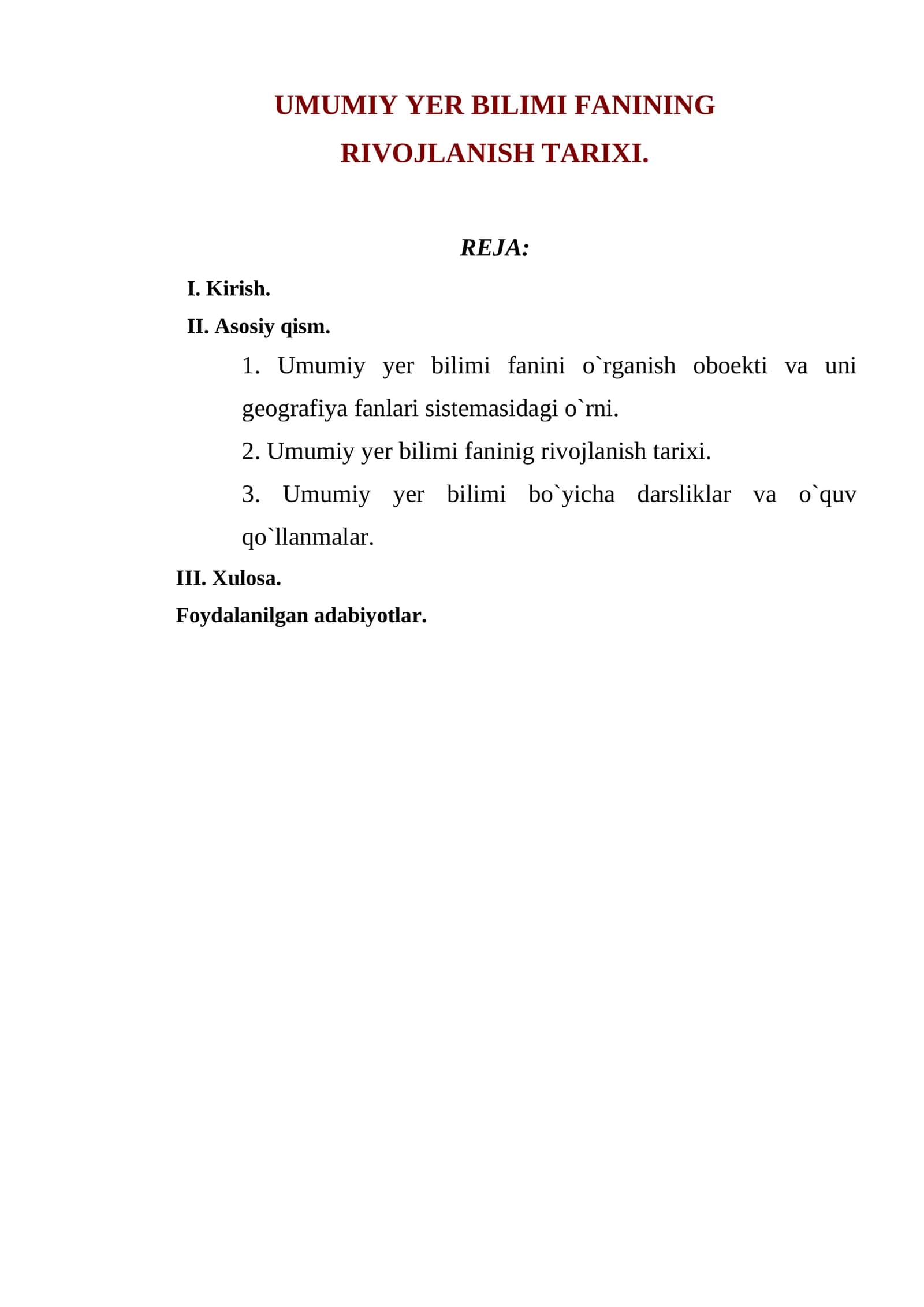 Umumiy Yer Bilimi Fanining Rivojlanish Tarixi