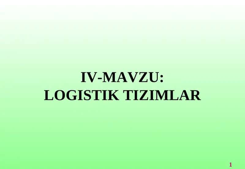 Logistik Tizimlar