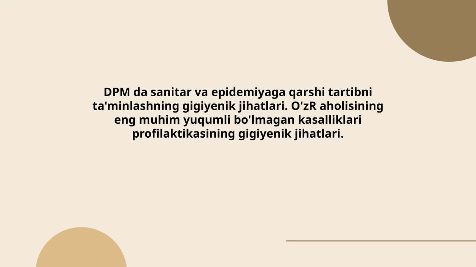 DPM da sanitar va epidemiyaga qarshi tartibni ta'minlashning gigiyenik jihatlari