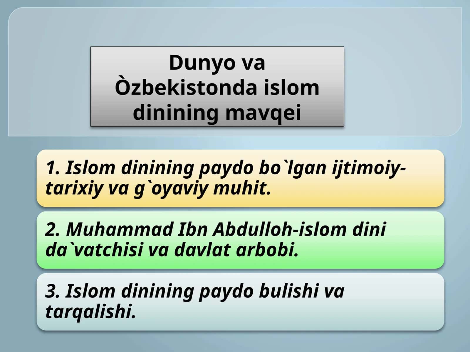 Dunyova O'zbekistonda islom dinining mavqei