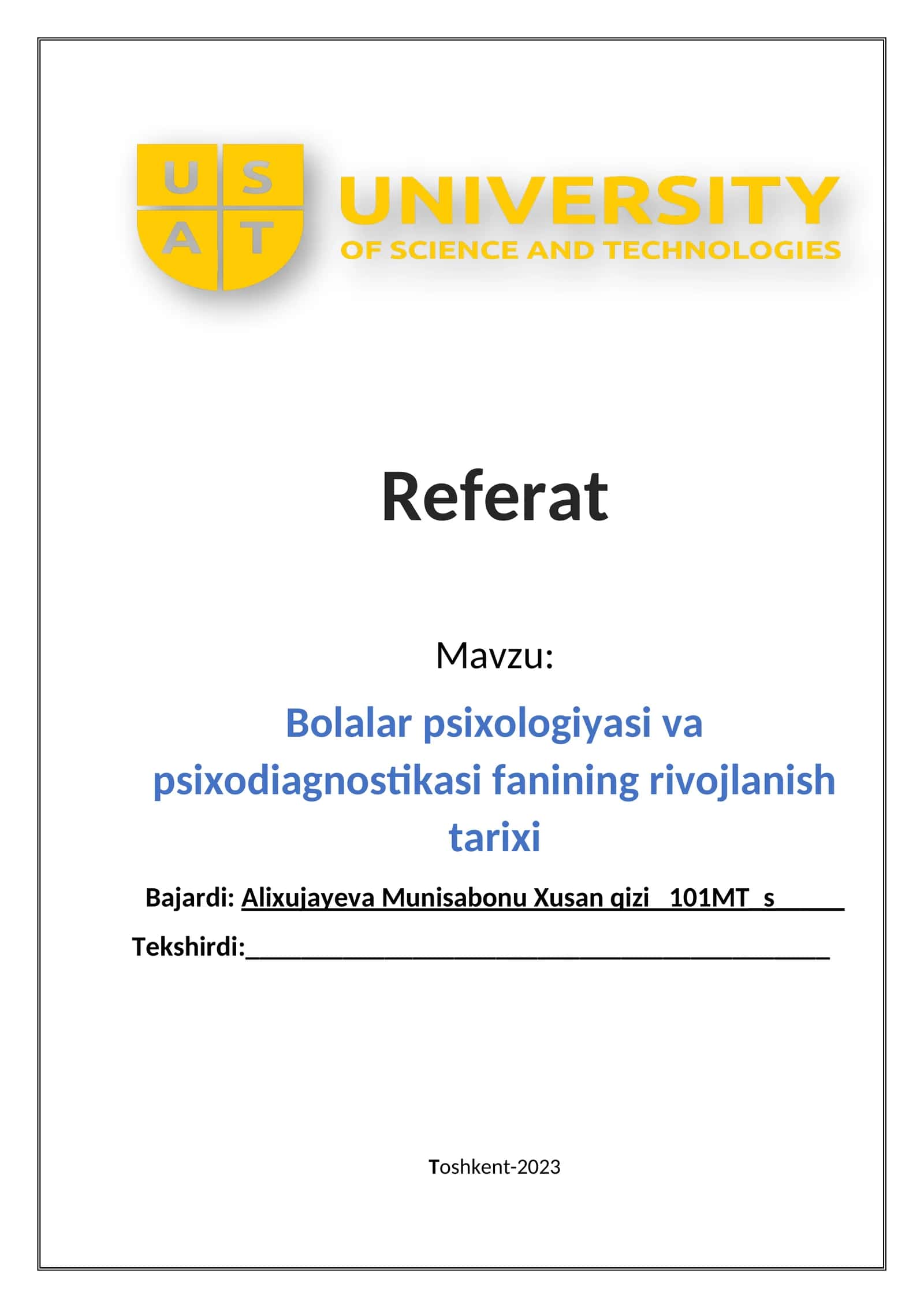 Bolalar psixologiyasi va psixodiagnostikasi fanining rivojlanish tarixi