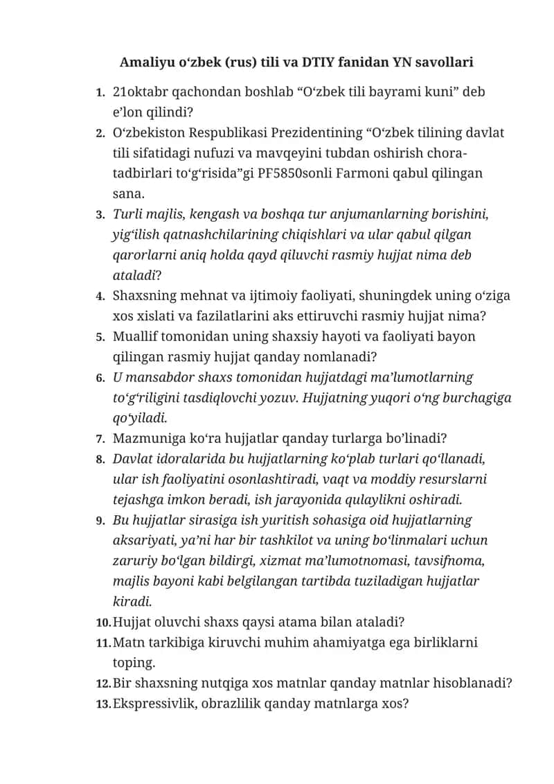 O‘zbek tili savollari