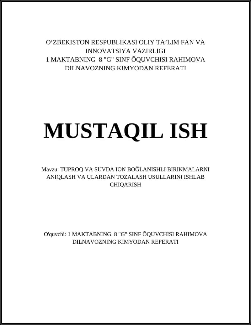 Tuproq va suvdagi ion bog'lanishli birikmalarni namuna olish va saqlash protokollari