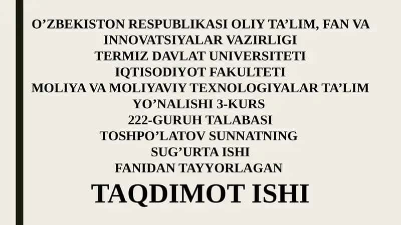 SUG’URTA ISHI TAQDIMOT ISHI