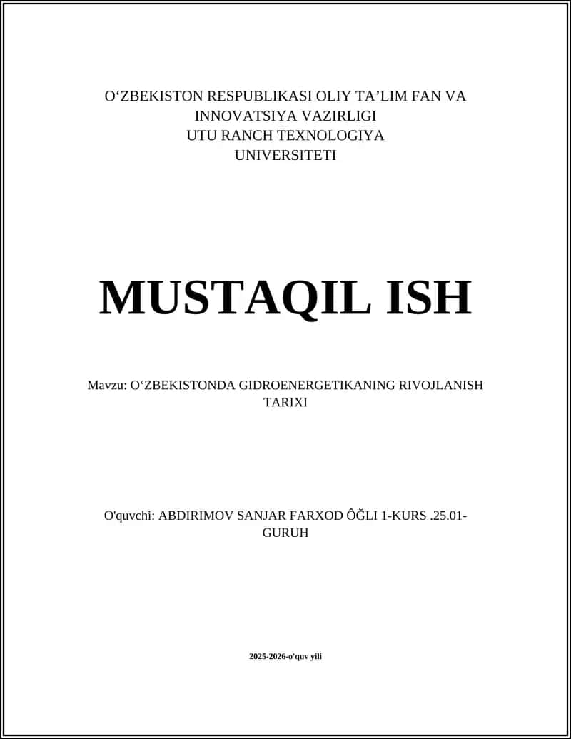 O'ZBEKISTONDA GIDROENERGETIKANING RIVOJLANISH TARIXI