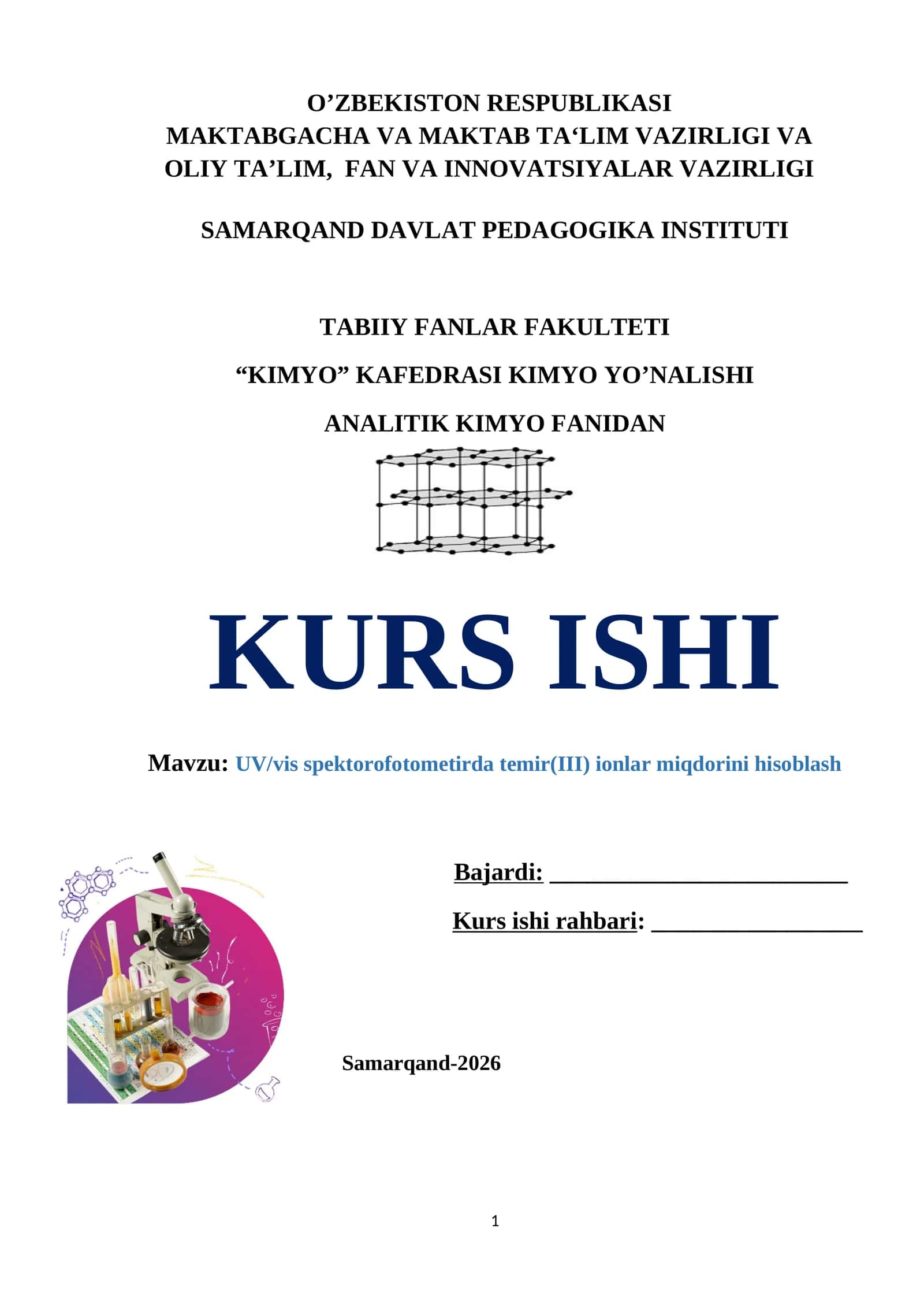UV/vis spektorofotometirda temir(III) ionlar miqdorini hisoblash